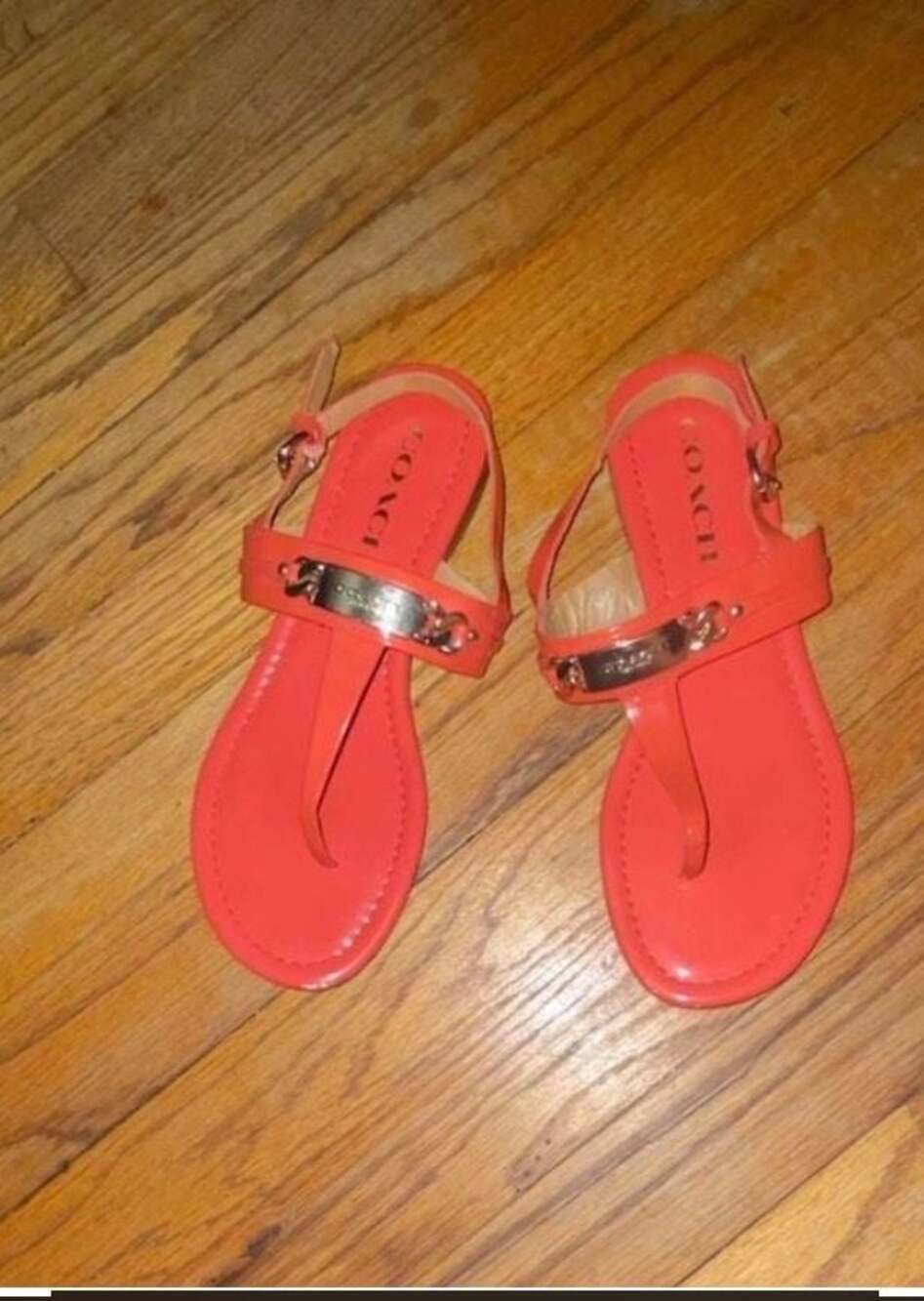 Coach Caterine Patent Leather T-Strap Sandals